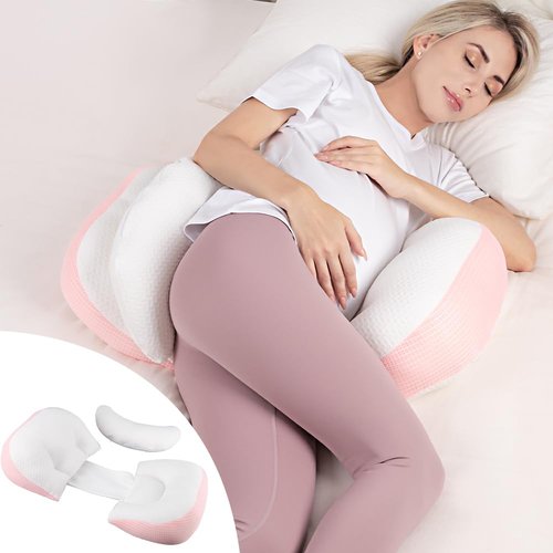 Chilling Home Pregnancy Pillow for Sleeping Portable, Maternity Pillow for Side Sleeper, Travel Wedge Pillow, Body Pillow Support for Back, Belly, with Removable Cover, Pink