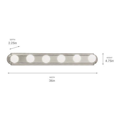 Kichler 36" Round Bath Bar Vanity Light in Brushed Nickel, 6-Light Traditional Bathroom Light, (36" L x 4.75" H), 5018NI