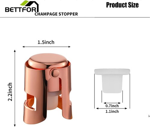 Champagne Stoppers with Stainless Steel Champagne Saver with Food Grade Silicone Leak proof Keep Fresh Suitable for Champagne, Cava, Prosecco and Sparkling(RoseGold, 6 Pack)