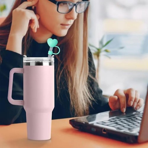 5PCS Heart Straw Topper Compatible with Stanley 30&40 Oz Tumbler Cup, Silicone Straw Covers Cap10mm 0.4in Cute Funny Dust-Proof Reusable Straws Tips Lids,Cute Straws Protector Decorations