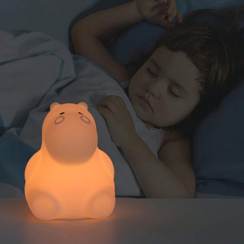 Mobestech Hippo Night Light USB Rechargeable Touch Sensor Led Bedside Lamp Soft Silicone Cartoon Animal Nightlight for Kids Bedroom Nursery
