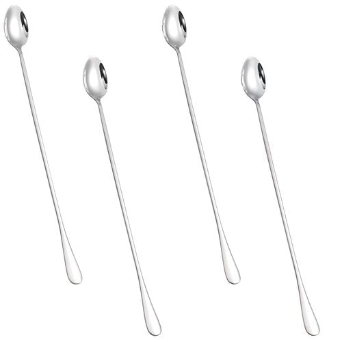 4 Pcs Long Handle Mixing Spoons 12 Inch Stainless Steel Coffee Stirrers Iced Teaspoons Bar Mixing Spoon Cocktail Stirring Spoons Ice Cream Spoon for Dessert Sundae Shakes