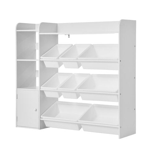 VEVOR Kids Toy Storage and Bookshelf, 4-Tier Toy Storage Organizer with 8 Flexible Plastic Bins, Kids Cubby Cabinet with Bookshelf for Study Room, Bedroom, Playroom, Classroom, Nursery, White