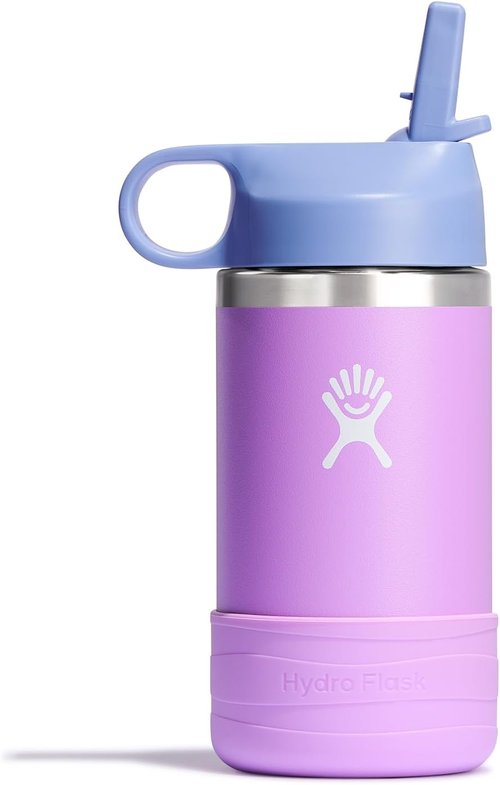 Hydro Flask Kids Water Bottle - Insulated Stainless Steel with Straw Cap | 12 Oz Anemone Purple