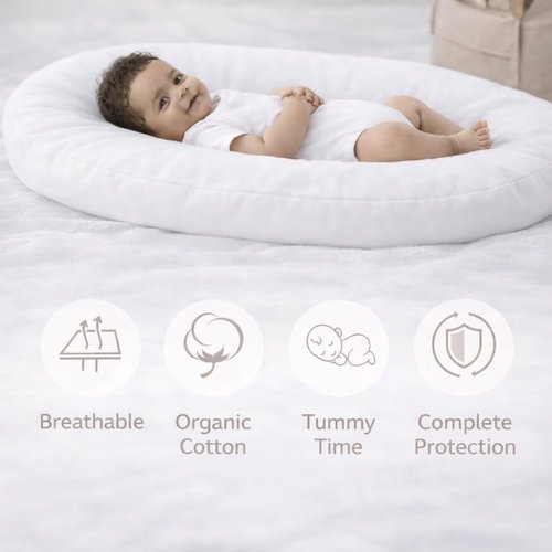 Aila + Aiden Baby Lounger - Organic Cotton Infant Lounger | Adjustable, Portable & Soft - Snuggle Collection (White)