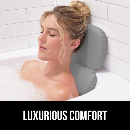 GORILLA GRIP Bath Pillow - Luxury Tub Headrest with Strong Suction Cups | XL Gray Spa Essential