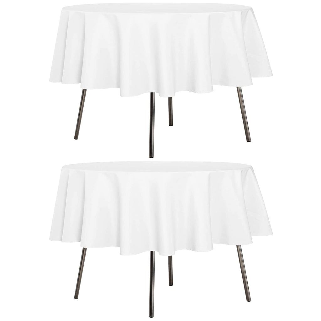 sancua 2 Pack Round Tablecloth 70 Inch White, Stain and Wrinkle Resistant Table Cloth - Washable Polyester Table Cover for Dining Tables, Buffet Parties and Camping