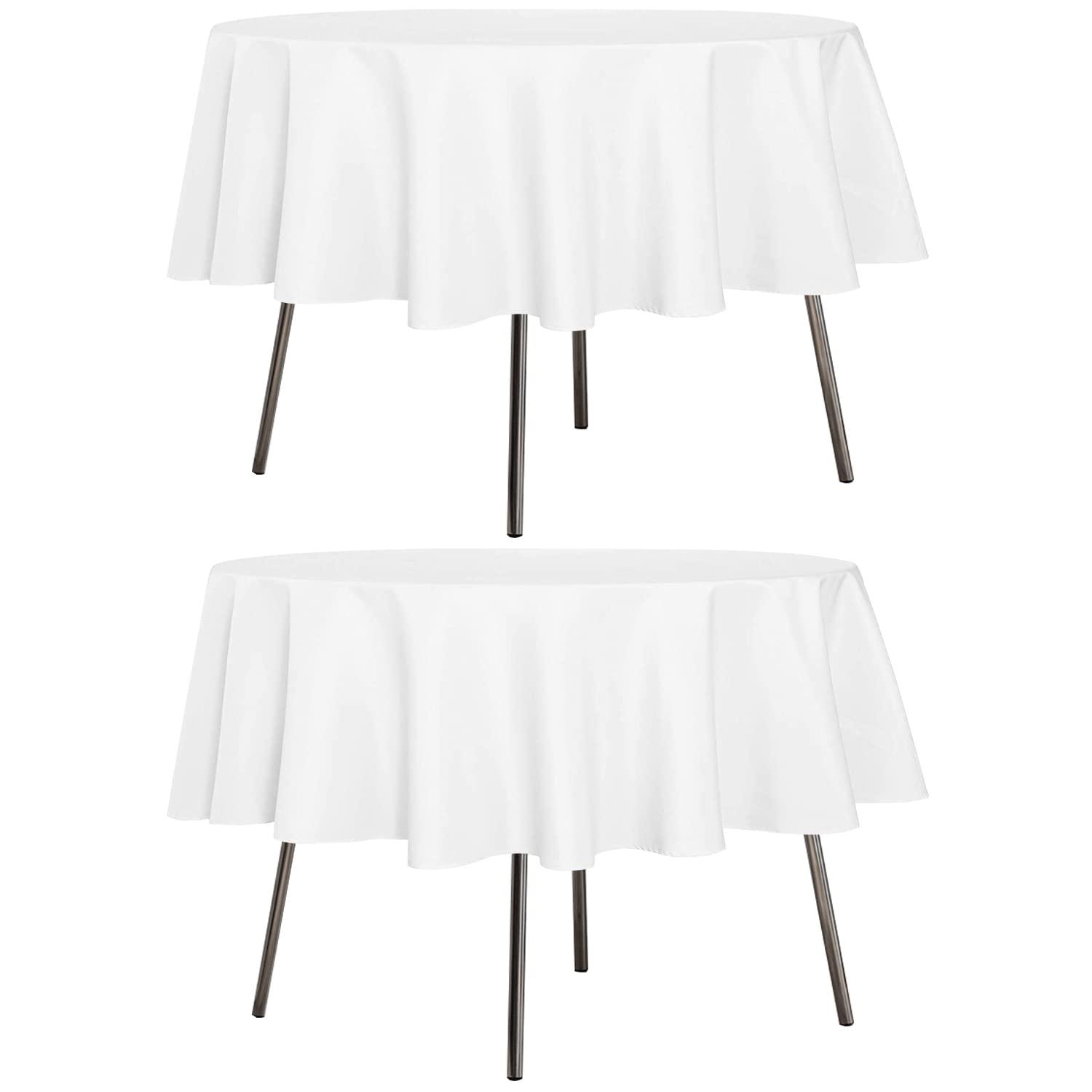 sancua 2 Pack Round Tablecloth 70 Inch White, Stain and Wrinkle Resistant Table Cloth - Washable Polyester Table Cover for Dining Tables, Buffet Parties and Camping