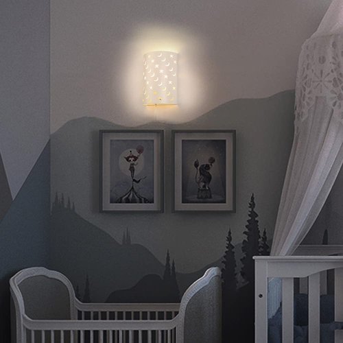 Plug In Wall Sconce Stars and Moons Kids Wall Lamp, Nursery Baby Room Wall Light with 6FT Plug in Cord On/Off Switch, Ideal for Kids Rooms, Bedroom and Play Rooms, E26 Base, White(Exclude Bulb)