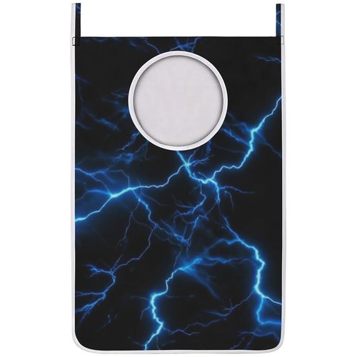 Blue Lightning Bolt Hanging Laundry Hamper Bag Foldable Wall Laundry Basket Hanging Clothes Bathroom Storage Organization Door Hamper with Stainless Steel Hooks