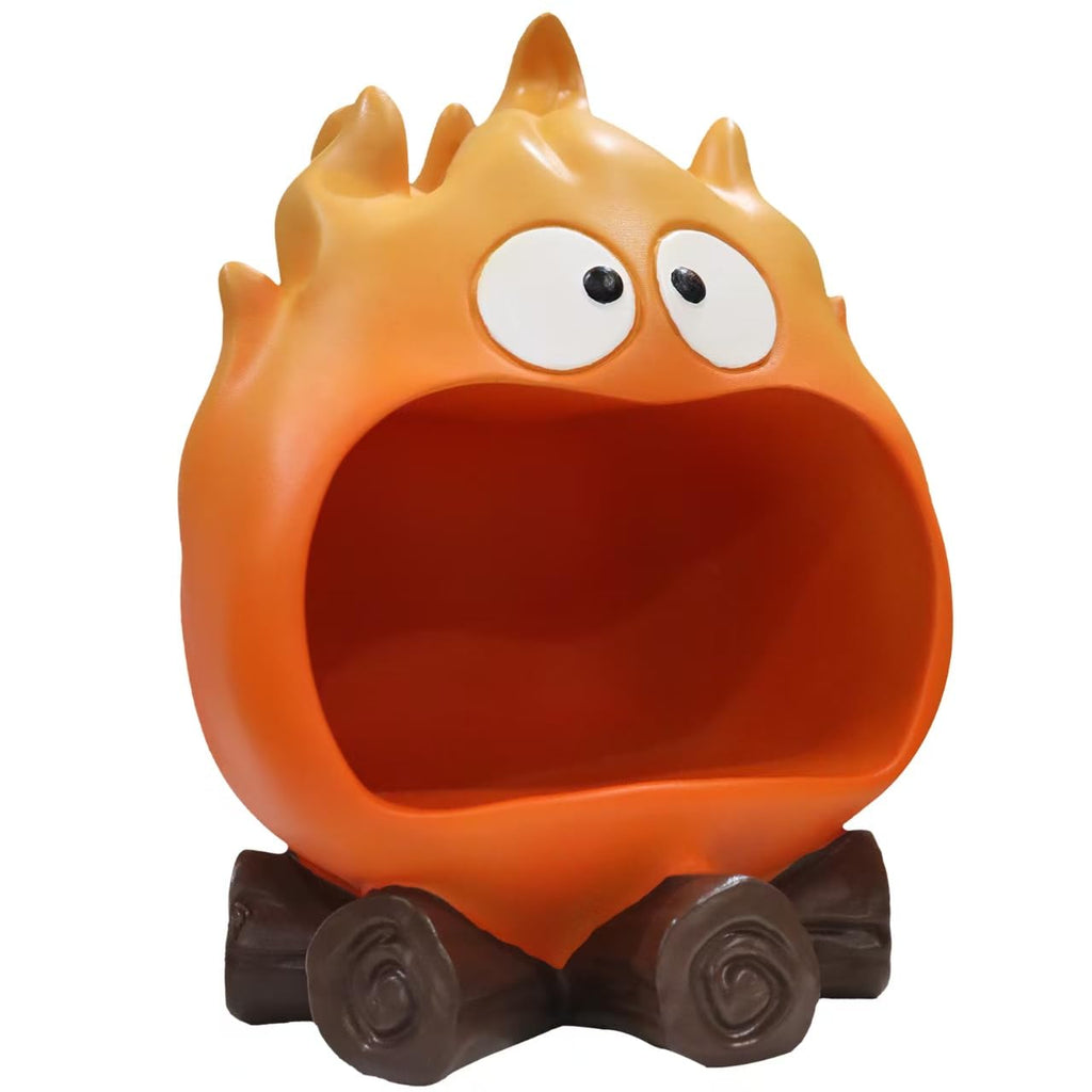 Dosker Funny Resin Flame Statue with Candy Dish & Key Dish, Entryway Table Candy Bowl Decor (Orange)
