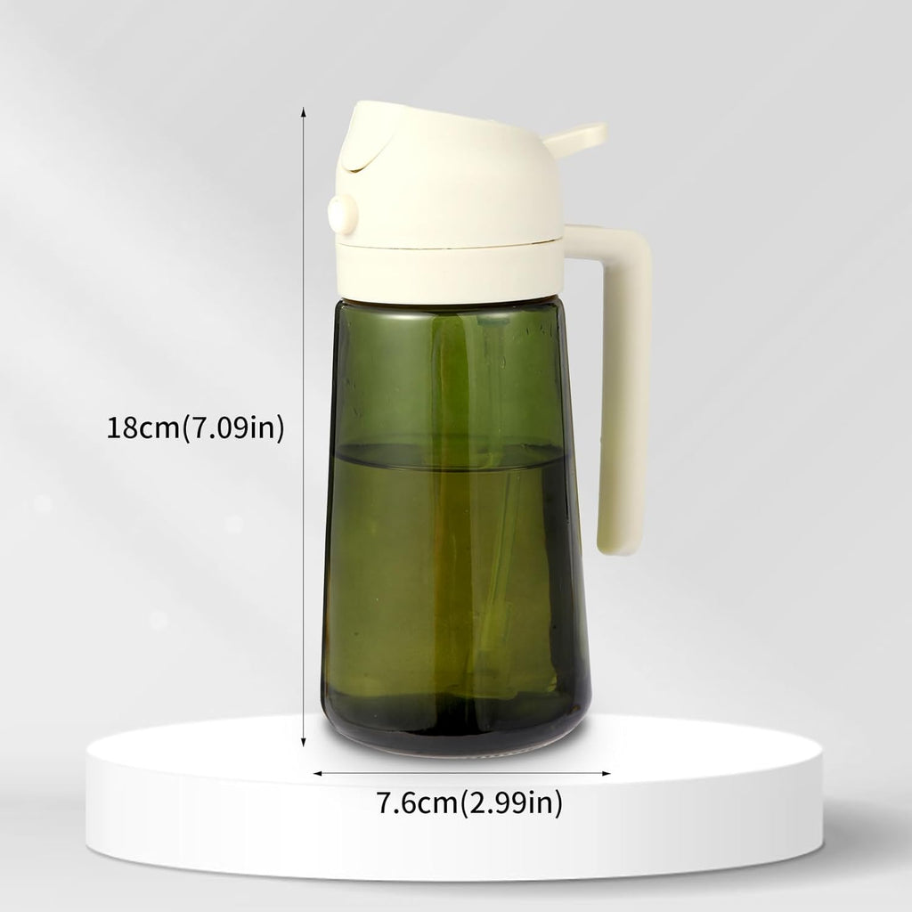 Upgraded 16oz Glass Olive Oil Sprayer - 2-in-1 No-Leak Spray & Pour Dispenser for Cooking, BBQ & Salad | Fine Mist, Easy Fill, Dishwasher Safe