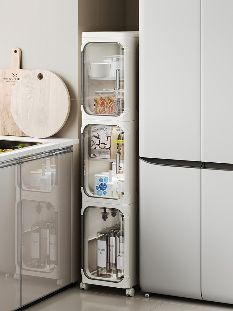 5-Tier Narrow Storage Cabinet: Slim Plastic Storage Organizer with Doors and Adjustable Shelves, Movable Waterproof Floor Cabinet for Small Spaces, Ideal for Bathroom, Kitchen, Laundry, Office.