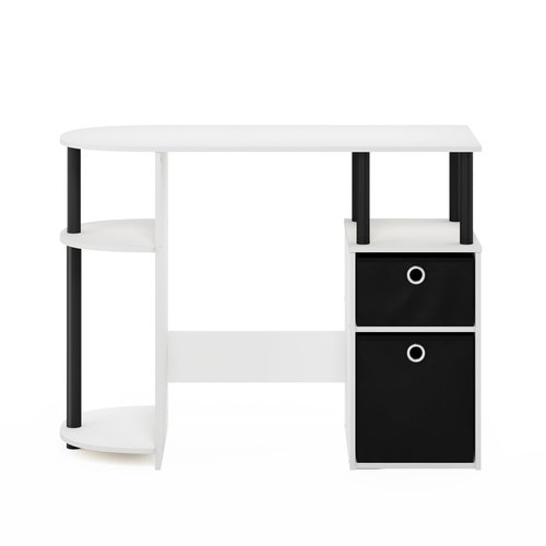 Furinno Jaya Desk, 38.4" Wide Gaming Desk with Bin Drawers, Computer Desk with Side Shelf, Office Desk for Study, Home Office, Bedroom, Dorm, Study Room, White