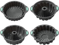 Skiennix 4 Pack Silicone Fluted Pans - Non-Stick Baking Molds for Cakes, Bread & Jello