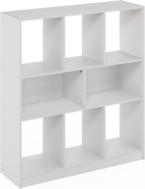 Furinno DALY Bookshelf - 8-Cube Horizontal Storage Organizer | White, 10.9 x 35.4 x 39.4 Inches for Home & Office