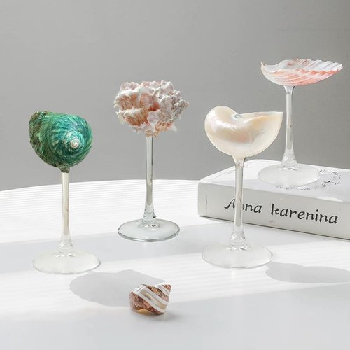 GKWW 2Pcs Seashell Wine Glasses Wedding Wine Glasses Conch Goblet Martini Cocktail Glass Cup for Birthday Wedding Beach Bridesmaids Anniversary Party(A)