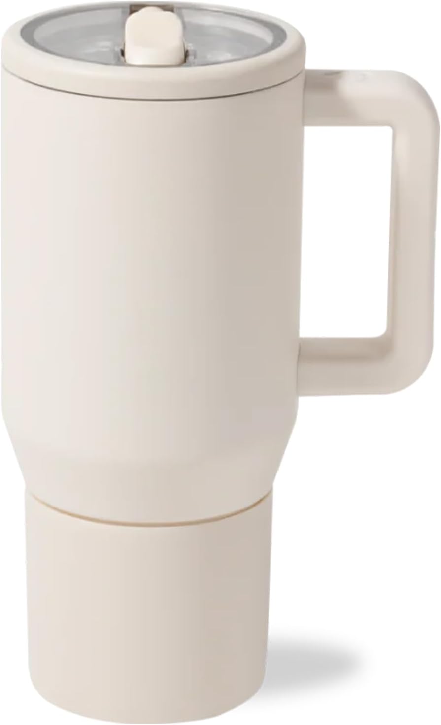 Skiennix 20 Oz Insulated Tumbler - Leak Resistant with Handle & Flip Straw | Travel-Friendly Cream