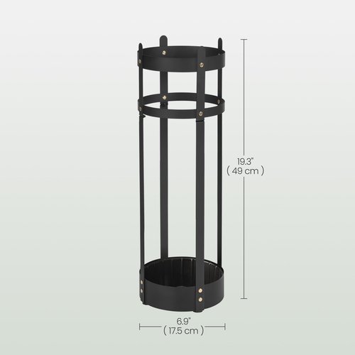 SONGMICS Umbrella Stand, Steel Round Umbrella Holder Rack, 6.9 x 6.9 x 19.3 Inches, with Detachable Drip Tray, for Entryway, Office, Stable, Assembly Required, Matte Black ULUC029B01