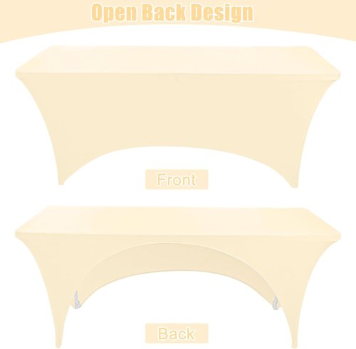 Fivenl Spandex Rectangle Tablecloths - 2 Pack Washable Fitted Covers for 6FT Tables | Beige, 72 x 30 Inch