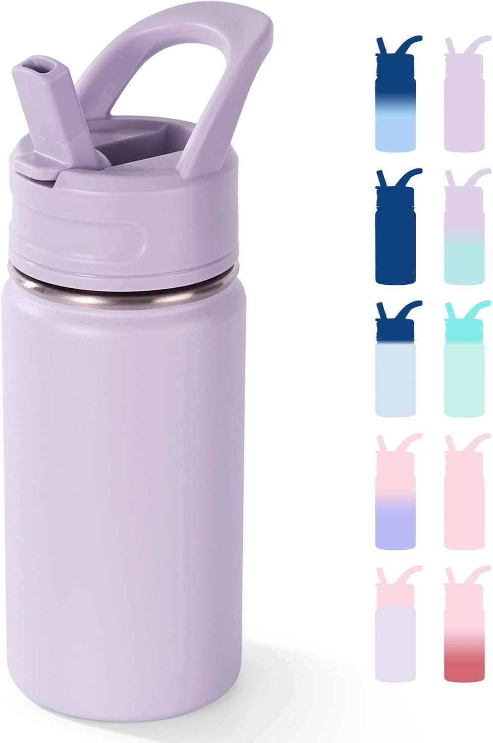 Skiennix 12oz Kids Water Bottle - Stainless Steel, Vacuum Insulated, Leak-Proof, Purple