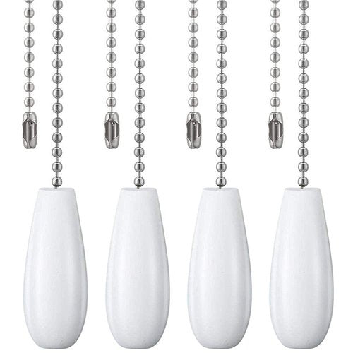 Akahttbn Ceiling Fan Chain Pulls Decorative Extension 12 Inches White Color Wooden Fan Pulls Set Ornaments for Ceiling Light Lamp 4 Pcs －Nickel