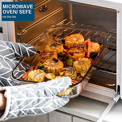Regine Switzerland 8-Piece Deep Glass Baking Dish Set - Rectangular Bakeware with Lids for Lasagna & Leftovers | Freezer-to-Oven Safe, Gray