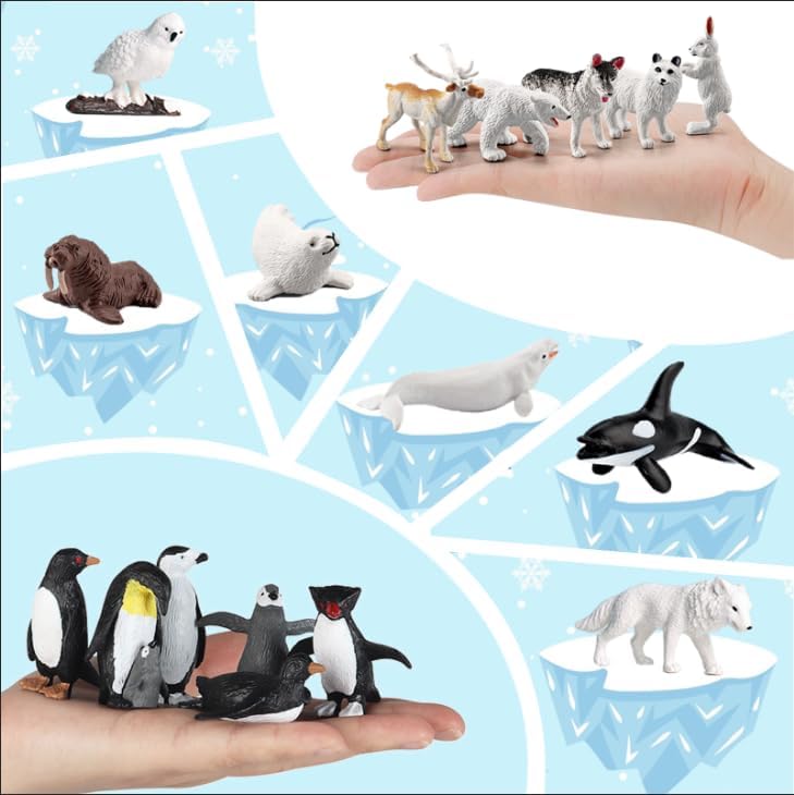 SCAHOW 26Pcs Arctic Animal Figures - Realistic Polar Animal Toys for Kids | Perfect Cake Toppers & Gifts