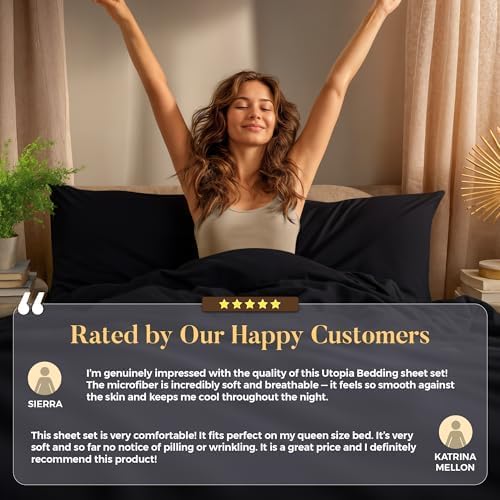 Utopia Bedding Twin XL Sheet Set - Soft Microfiber 3-Piece Bed Sheets in Black | Oeko-Tex Certified