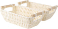 StorageWorks Round Woven Paper Rope Baskets - Stylish Beige 2-Pack with Wooden Handles for Gifts
