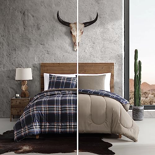 Wrangler- Twin Duvet Cover Set, Soft & Reversible Bedding, Yellowstone Inspired, 2 Piece Bed Set with Matching Pillowcase (City Flats Plaid Blue)