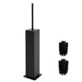 Toilet Brush and Holder Floor Standing, Black with 2 Replaceable Heads, Bathroom Toilet Brush, Freestanding Toilet Bowl Brush with Removable Liner and Splash Guard, Modern Square Design