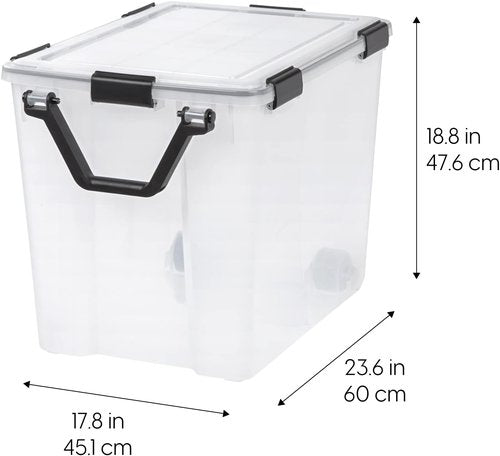IRIS USA WeatherPro Storage Bins - 103 Qt BPA-Free Plastic Tote with Lids, Stackable & Nestable - Clear/Black (2 Pack)