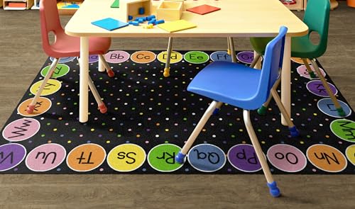Flagship Carpets Smiley Abc's Educational Area Rug for Kids Room Seating Décor, Children's Classroom, Play Carpet for Teaching and Playroom, 4' x 6', Black