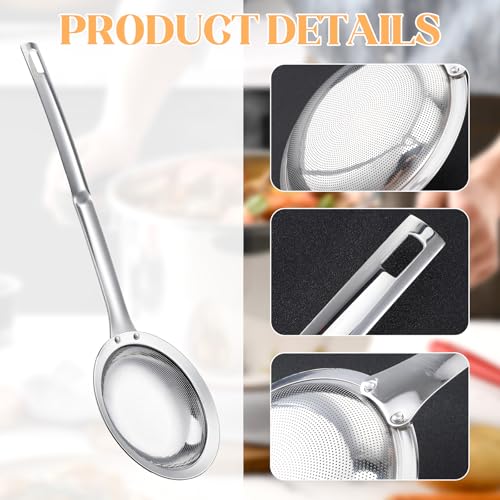 Fat Skimmer Spoon Filter Grease Foam Fine Mesh Stainless Steel Sieve Colander, Fry Oil Filter for Cooking Extra Fine Strainer with Handle Handheld Sieve Spoon for Food Strainer Kitchen Gadget (Medium)
