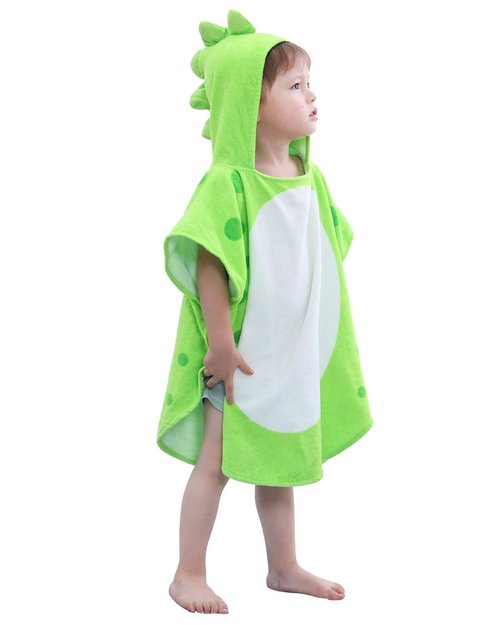 LOLANTA Baby Boys Dinosaur Hooded Bath Towels, Toddlers Kid's Beach Towel Pool Poncho Swim Terry Cloth Cover-Ups 100% Cotton (Green#B, 1-3T)