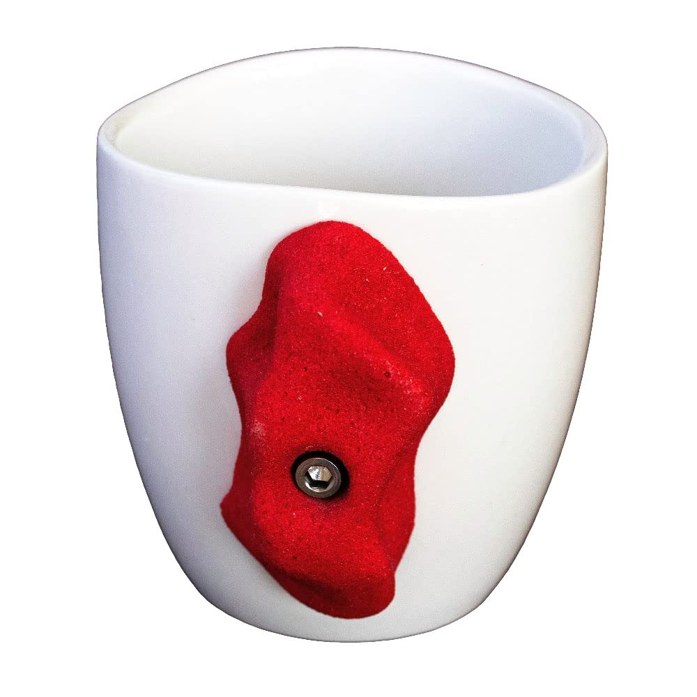 Dubbs Hardware Rock Climbing Mug – Train your grip while having a cup of coffee. Ceramic and with real climbing holds, popular Rock Climbing Gifts - Red