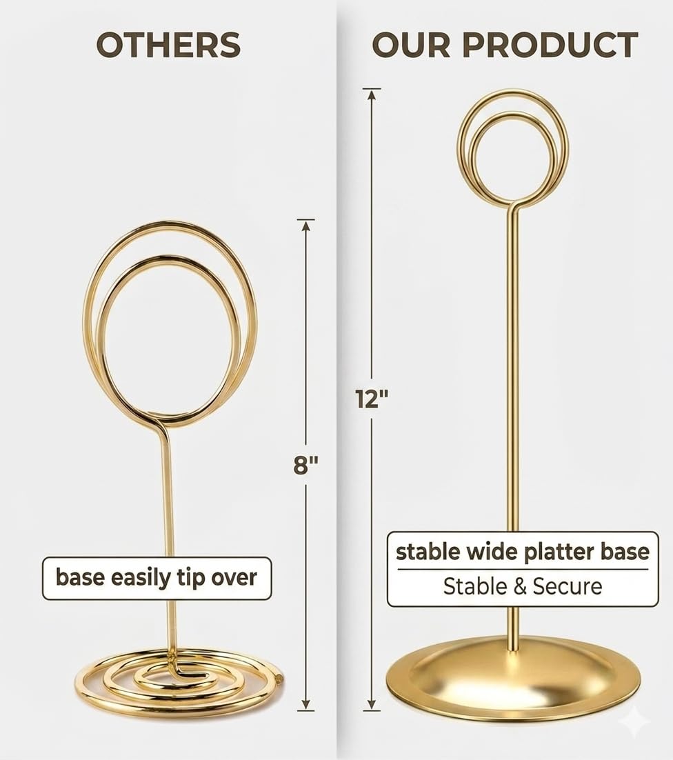 HOHIYA 12 Pack 12" Gold Table Number Holders for Weddings & Events
