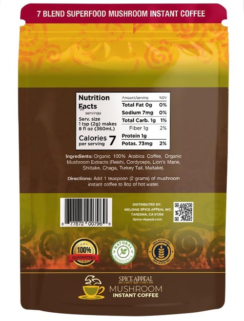 Spice Appeal Mushroom Instant Coffee blended with 7 superfood herbals & mushrooms, 35 Servings, 4.25 oz