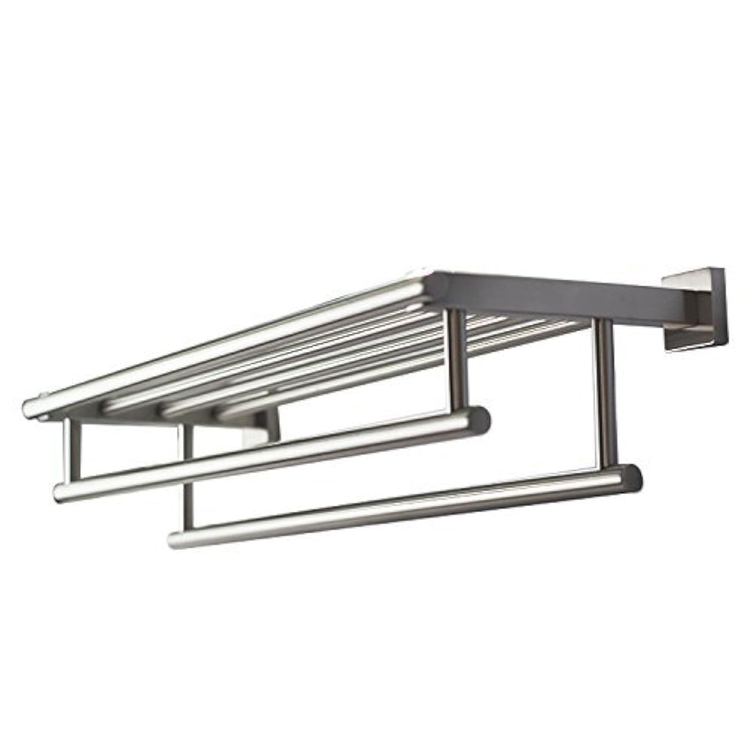 Premium Modern Double Hanging Quadruple Towel Bar Rack w/Square Base (24 Inches)- Brushed Finish, Stainless Steel, Water and Rust Proof, Top of the line Rack and Shelf