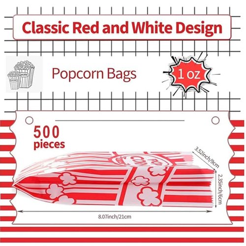 VOISEN Paper Popcorn Bags,500 Pack 1oz Popcorn Bags Individual Servings, Popcorn Bag Bulk for Popcorn Machine,Movie Nights Pop Corn Bags