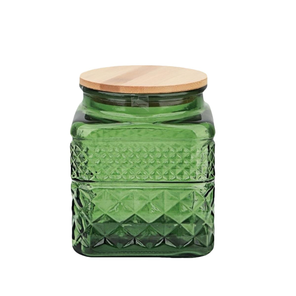 ANSQU Square Glass Canister, 37oz Candy Jar with Lid, Glass Food Storage Containers for Ground Coffee, Tea, Sugar, Decorative Mason Jar, Cookie Jars (Green)