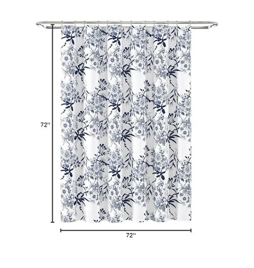 Lush Decor Botanical Garden Shower Curtain, 72" x 72", Navy & White
