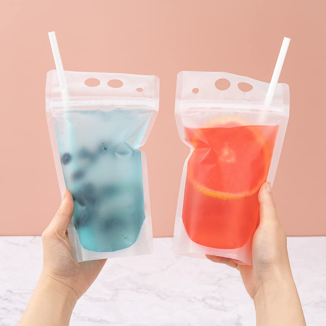 Restaurantware Bag Tek 5.1 X 1.6 Inch Drink Pouches 100 Double Zipper Juice Pouches - Hand-Held Straw Storage Translucent Plastic Drink Bags Heavy Duty Tamper-Evident