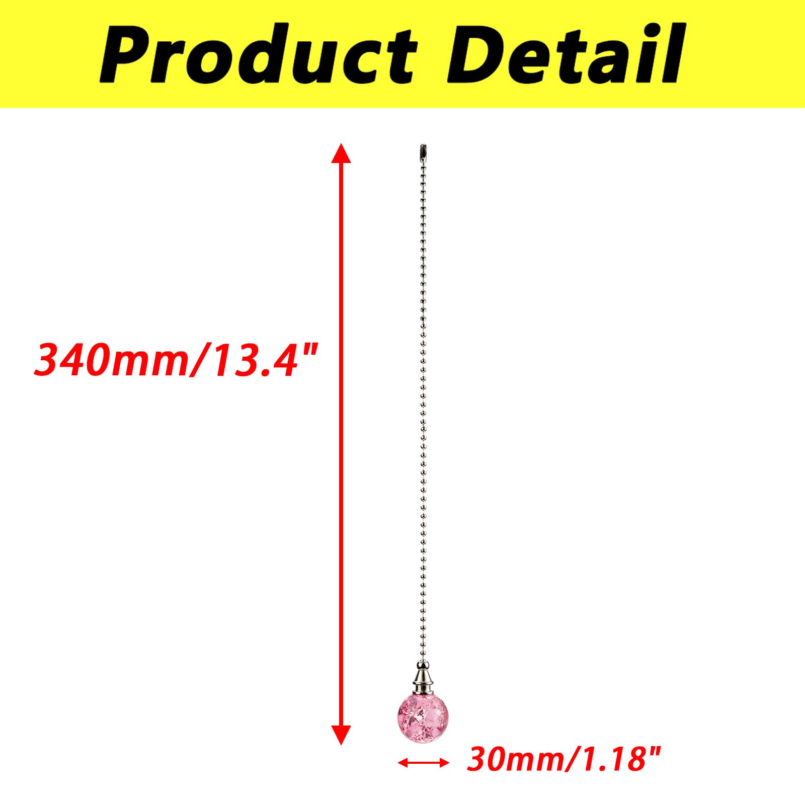 Savagrow 2Pcs Crystal Ice Cracked Ball Ceiling Fan Pull Chains Light Fan Hanging Chains Decorative Beaded Chain Extender, Pink