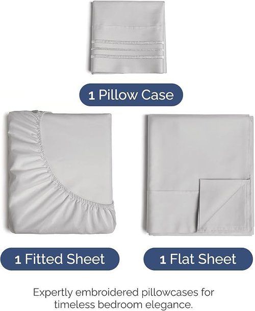Hotel Luxury Twin Size 3-Piece Sheet Set by [Brand Name] - Comfy, Breathable & Cooling - Deep Pockets, Soft, Wrinkle-Free - Oeko-Tex Certified, French Grey