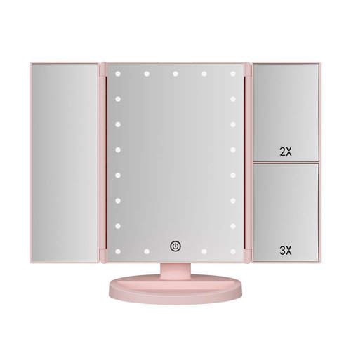 Infitrans Trifold Makeup Mirror Vanity Mirror with Lights,1X 2X 3X Magnification,Touch Control,Adjustable Rotation,Dual Power Supply,Portable Travel Cosmetic Mirror,Birthday Gifts for Women,Teengirls