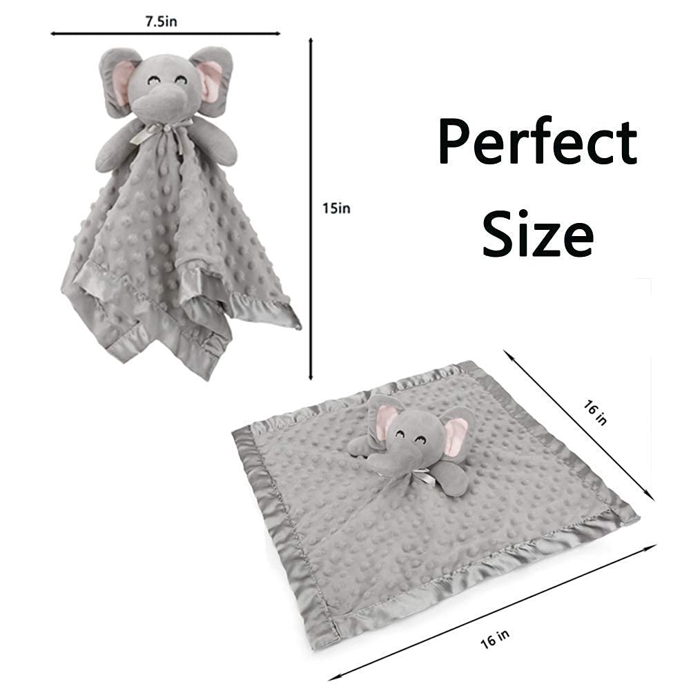 Pro Goleem Grey Elephant Security Blanket - Soft Minky & Satin Baby Blanket for Comfort