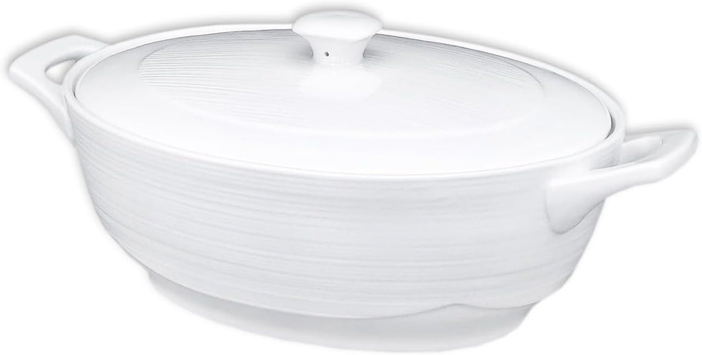 Regine Switzerland Oval Casserole Dish - 1.9 Quart French White Ceramic with Lids | 9" x 6.5" Baking Dish for Casseroles & Lasagna