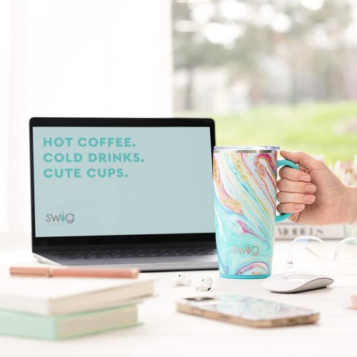 Swig Life 22oz Travel Mug, Insulated Tumbler with Handle and Lid, Cup Holder Friendly, Dishwasher Safe, Stainless Steel, Travel Coffee Cup, Insulated Mug with Lid (HoHoHo)